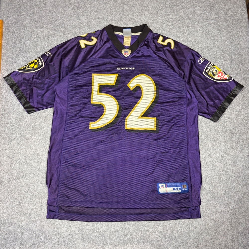 Mens Reebok NFL Baltimore Ravens Ray Lewis 52 Jersey Purple XL